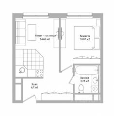 МФК Инвест-отель «Адрес», планировка 2-комнатной квартиры, 36.00 м²