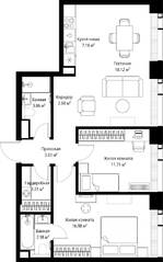 ЖК «Veer», планировка 2-комнатной квартиры, 70.53 м²