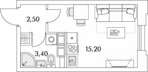 ЖК «Тайм Сквер», планировка студии, 21.10 м²
