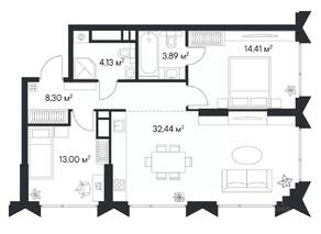 ЖК «1-й Нагатинский», планировка 2-комнатной квартиры, 75.33 м²