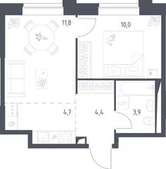 Апарт-комплекс «Верейская 41», планировка 1-комнатной квартиры, 34.80 м²