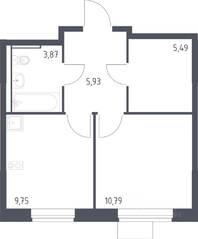 ЖК «Молжаниново», планировка 1-комнатной квартиры, 35.83 м²