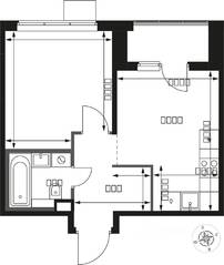 ЖК «1-й Химкинский», планировка 1-комнатной квартиры, 33.60 м²