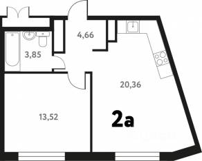 ЖК «Южное Пушкино», планировка 2-комнатной квартиры, 42.50 м²