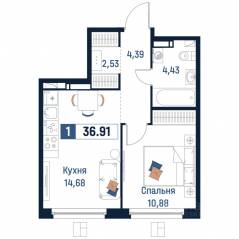 ЖК «Максималист», планировка 1-комнатной квартиры, 36.91 м²