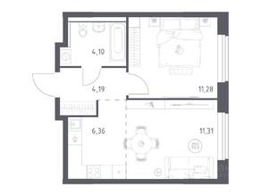 ЖК «Пригород Лесное», планировка 1-комнатной квартиры, 37.24 м²