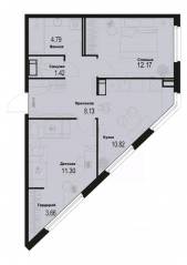 ЖК «ID Murino III», планировка 2-комнатной квартиры, 52.29 м²