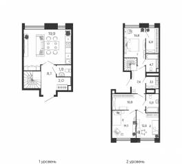 ЖК «Жилой квартал Shagal», планировка 3-комнатной квартиры, 111.60 м²