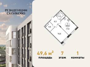 ЖК «Резиденции Сколково», планировка 1-комнатной квартиры, 49.60 м²