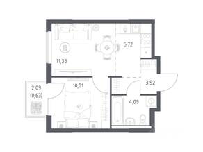 ЖК «Горки Парк», планировка 1-комнатной квартиры, 35.35 м²