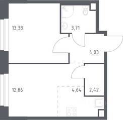 ЖК «ЭкоБунино», планировка 1-комнатной квартиры, 41.04 м²