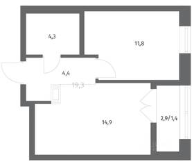 ЖК «NEWПИТЕР», планировка 1-комнатной квартиры, 36.83 м²