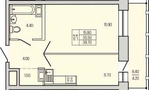 ЖК «Экос», планировка 1-комнатной квартиры, 39.70 м²