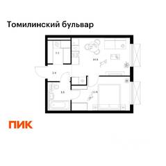 ЖК «Томилинский бульвар», планировка 1-комнатной квартиры, 35.60 м²