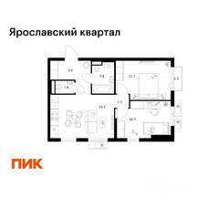 ЖК «Ярославский квартал», планировка 2-комнатной квартиры, 51.40 м²