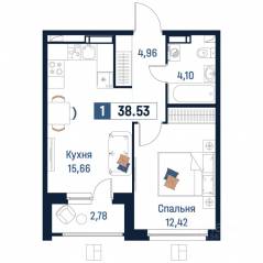ЖК «Максималист», планировка 1-комнатной квартиры, 38.53 м²