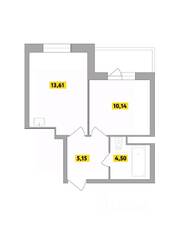 ЖК «Радость», планировка 2-комнатной квартиры, 35.33 м²
