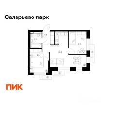 ЖК «Саларьево парк», планировка 2-комнатной квартиры, 46.00 м²