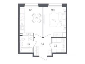 ЖК «Ольховый Квартал», планировка 1-комнатной квартиры, 33.10 м²