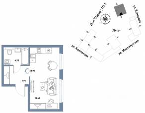 ЖК «Страна.Парковая», планировка студии, 28.96 м²