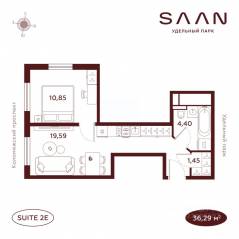 МФК «SAAN», планировка 1-комнатной квартиры, 36.29 м²