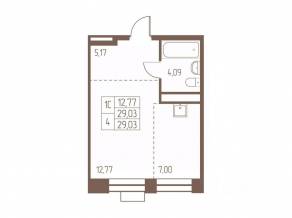 ЖК «Западная Ивантеевка», планировка студии, 29.00 м²