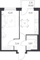 ЖК «Новое Внуково», планировка 1-комнатной квартиры, 34.76 м²