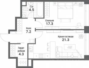 ЖК «Nagatino i-Land», планировка 1-комнатной квартиры, 54.60 м²