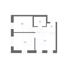 ЖК «NEWПИТЕР», планировка 2-комнатной квартиры, 44.78 м²