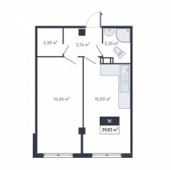 ЖК «Ромашки», планировка 1-комнатной квартиры, 40.30 м²