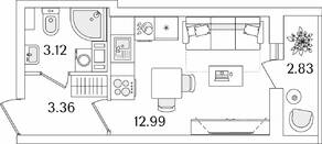 ЖК «Кинопарк», планировка студии, 20.89 м²