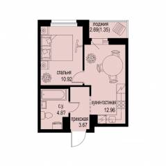 ЖК «ID Murino III», планировка 1-комнатной квартиры, 33.77 м²