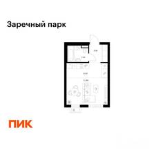 ЖК «Заречный парк», планировка студии, 25.44 м²