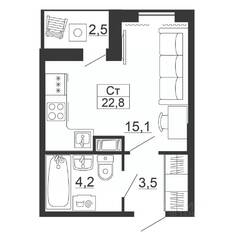 ЖК «Рубеж», планировка студии, 22.80 м²