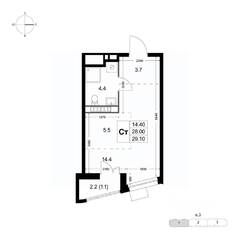 ЖК «Легенда Коренево», планировка студии, 28.00 м²