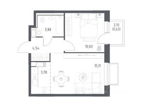 ЖК «Томилино Парк», планировка 1-комнатной квартиры, 38.10 м²