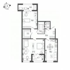 ЖК «Domino Premium», планировка 2-комнатной квартиры, 109.70 м²
