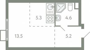 ЖК «Ново-Молоково», планировка студии, 28.00 м²