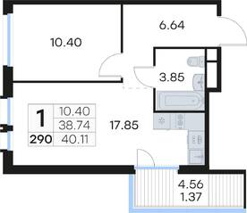 ЖК «GloraX Парголово», планировка 1-комнатной квартиры, 40.11 м²