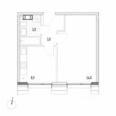 Апарт-комплекс «Wellbe», планировка 1-комнатной квартиры, 33.30 м²