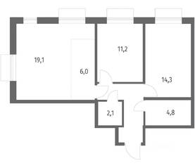 ЖК «Парусная 1», планировка 3-комнатной квартиры, 64.90 м²