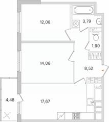 ЖК «Ясно. Янино», планировка 2-комнатной квартиры, 59.38 м²