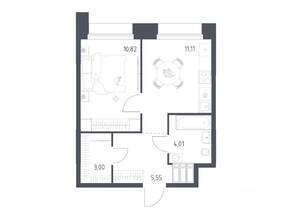 Апарт-комплекс «Тропарево парк», планировка 1-комнатной квартиры, 34.49 м²
