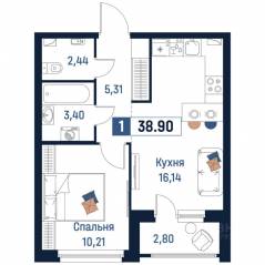ЖК «Максималист», планировка 1-комнатной квартиры, 38.90 м²