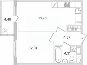 ЖК «Ясно. Янино», планировка 1-комнатной квартиры, 41.29 м²