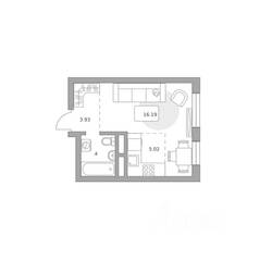 МЖК «Живописный», планировка студии, 29.14 м²