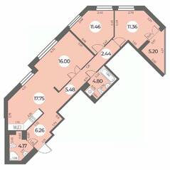ЖК «Огни Залива», планировка 3-комнатной квартиры, 82.32 м²