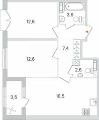 МЖК «Дубровский», планировка 2-комнатной квартиры, 59.10 м²