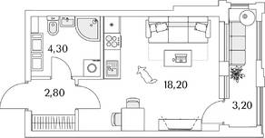 ЖК «Тайм Сквер», планировка студии, 27.10 м²