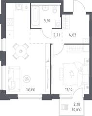 ЖК «Рублевский Квартал», планировка 1-комнатной квартиры, 41.98 м²